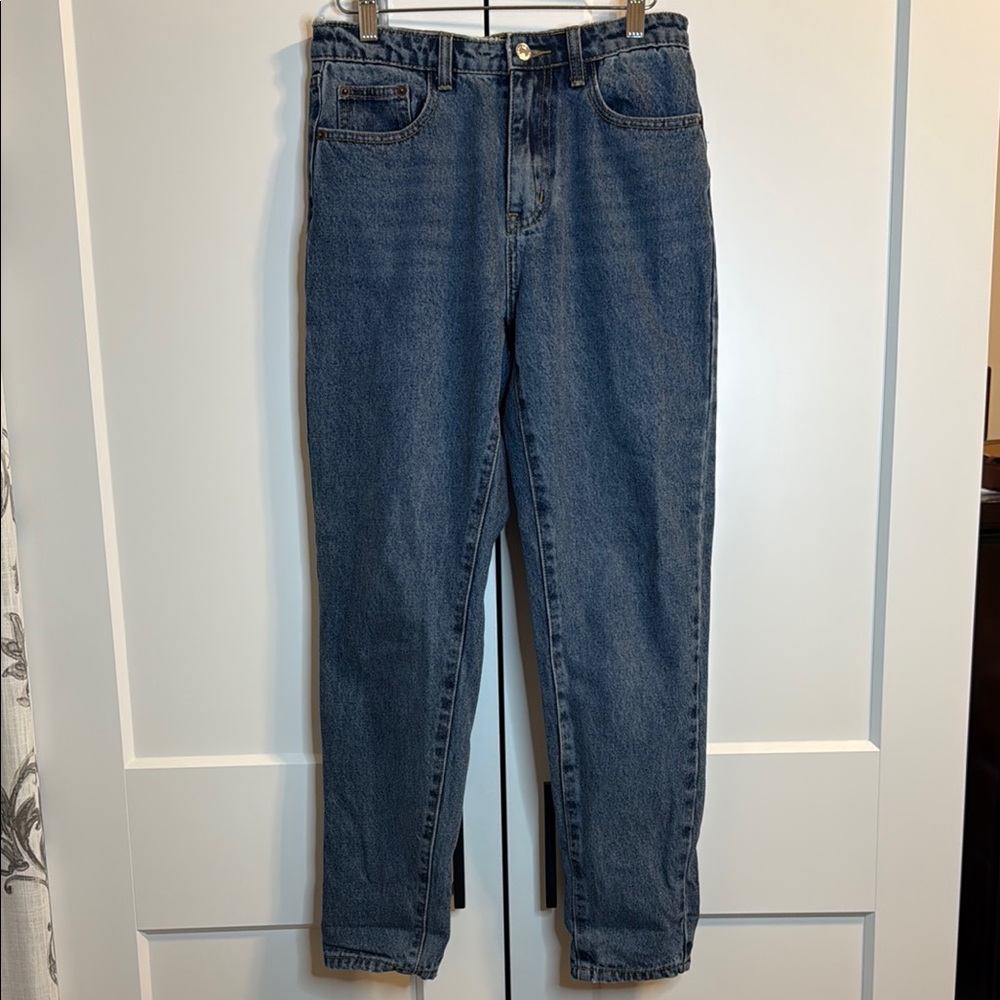 Blue Straight Leg High-Waisted Jeans